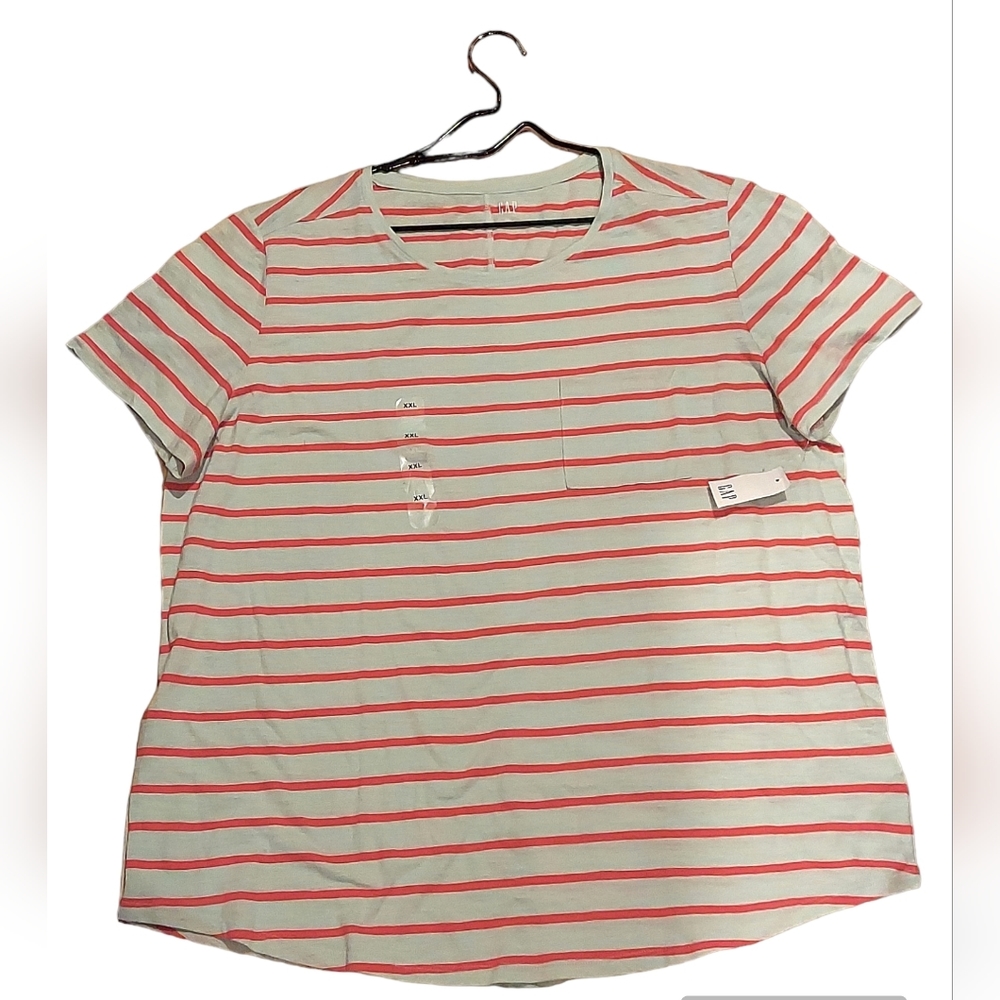 GAP Cotton Easy Tee XXL Coral and gray striped short sleeve shirt